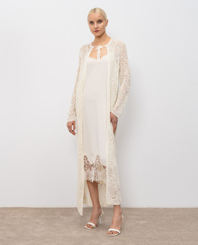 Fabiana Filippi Ажурний подовжений кардиган кольору айворі з паєтками MAD276F507D864