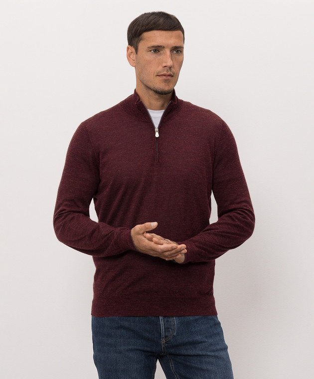 Brunello Cucinelli Бордовый джемпер из кашемира, шелка и льна MSY00124 изображение 3