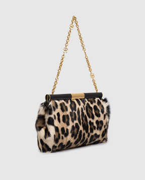 Dolce&Gabbana Бежевий клатч Marlene зі шкіри з ворсом в леопардовий принт BB7672A0863