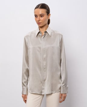 Saint Laurent Бежевая блуза из шелка в полоску 777862Y3I87