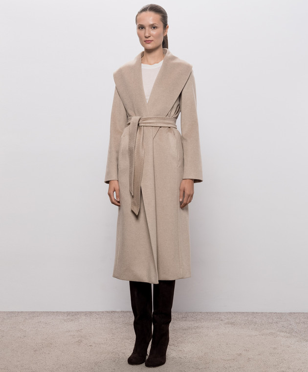 Max Mara Бежевое пальто ARDEA на запах из шерсти MSTARDEA изображение 3
