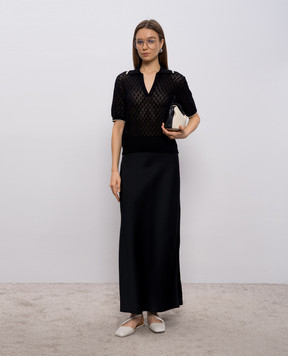 Agnona Чорний ажурний топ з коміром-поло K3110557C080P