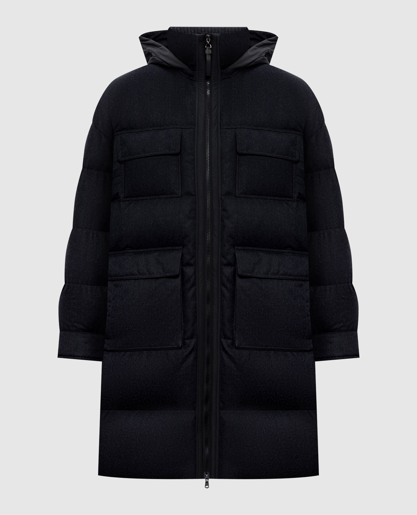 

Серый пуховик из шерсти, Пуховики