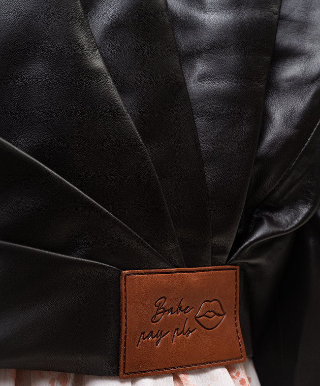 Babe Pay Pls Коричневая кожаная куртка с патчем логотипа 2530NATUREL изображение 5