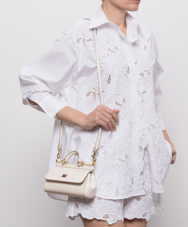 Dolce&Gabbana Біла шкіряна сумка-міні Sicily BB7116B1001 зображення 2