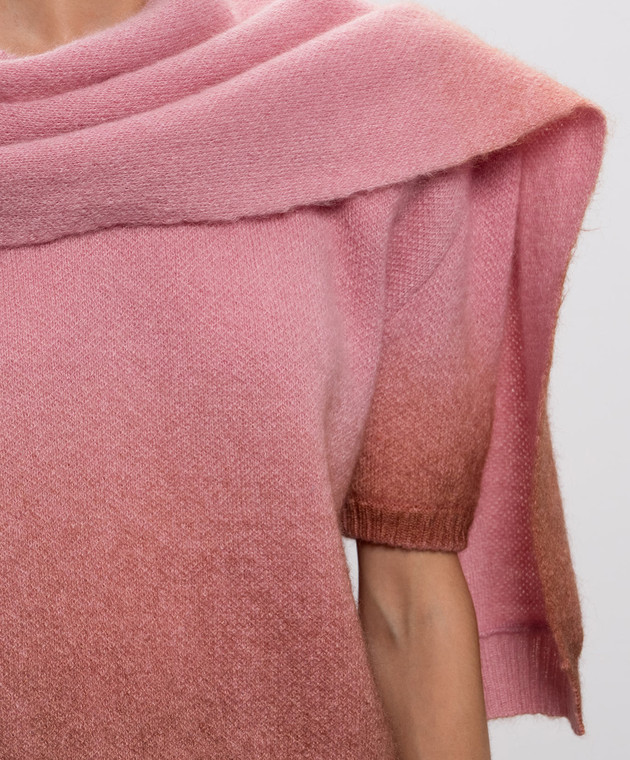 Rowen Rose Розовый свитер с шерстью с короткими рукавами RRK558 изображение 5