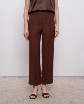 Brunello Cucinelli Коричневі штани з льоном з ланцюжком моніль MH126P9184