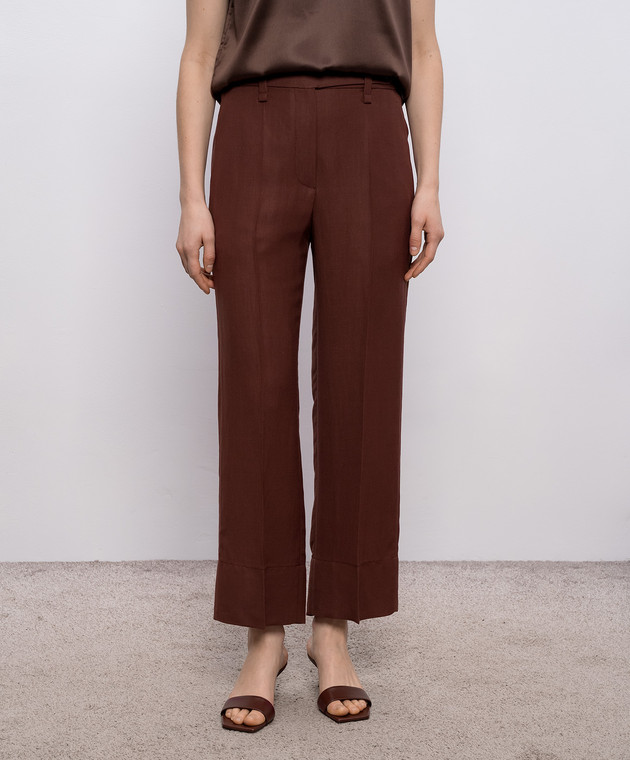 Brunello Cucinelli Коричневі штани з льоном з ланцюжком моніль MH126P9184 зображення 3