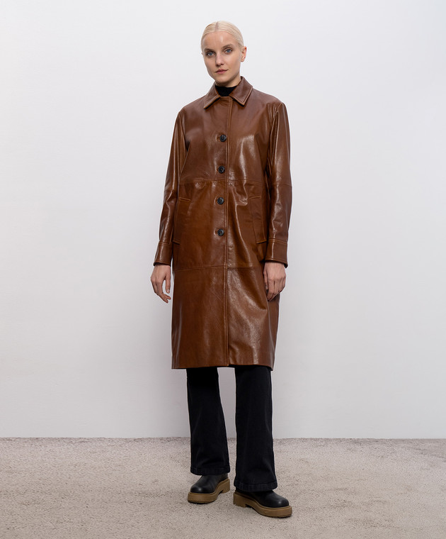 Max & Co Коричневе шкіряне пальто DOPPIA MCODOPPIA зображення 3