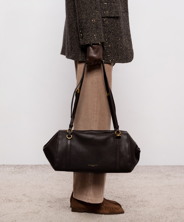 Gianni Chiarini Коричнева шкіряна сумка-тоут TERRY з логотипом BS12231COMMGRN зображення 2