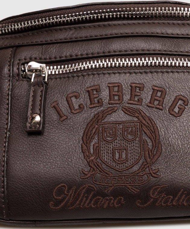 Iceberg Коричнева шкіряна поясна сумка з вишивкою 72056851 зображення 4
