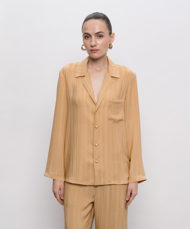 Saint Laurent Бежевая блуза из шелка прямого кроя 857276Y7J39 изображение 3