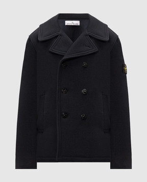 Stone Island Темно-синє двобортне пальто з вовни та кашеміру L2S154100040S0453