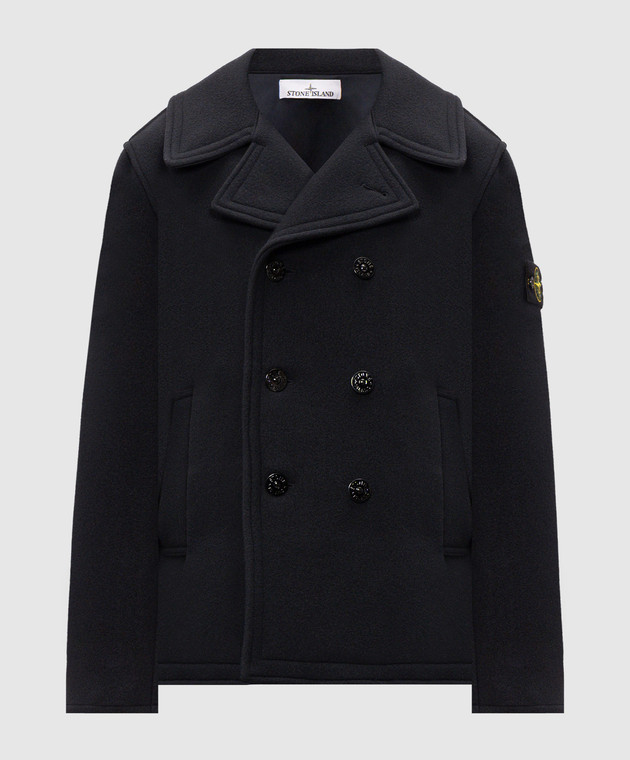 Stone Island Темно-синє двобортне пальто з вовни та кашеміру L2S154100040S0453
