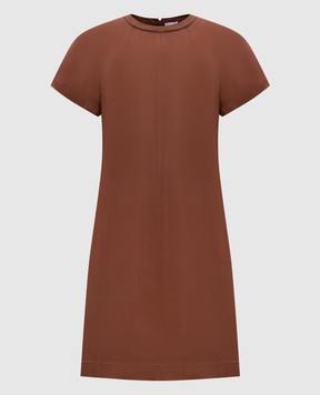 Brunello Cucinelli Коричнева сукня міні з льоном з ланцюжком моніль MH126AFR72