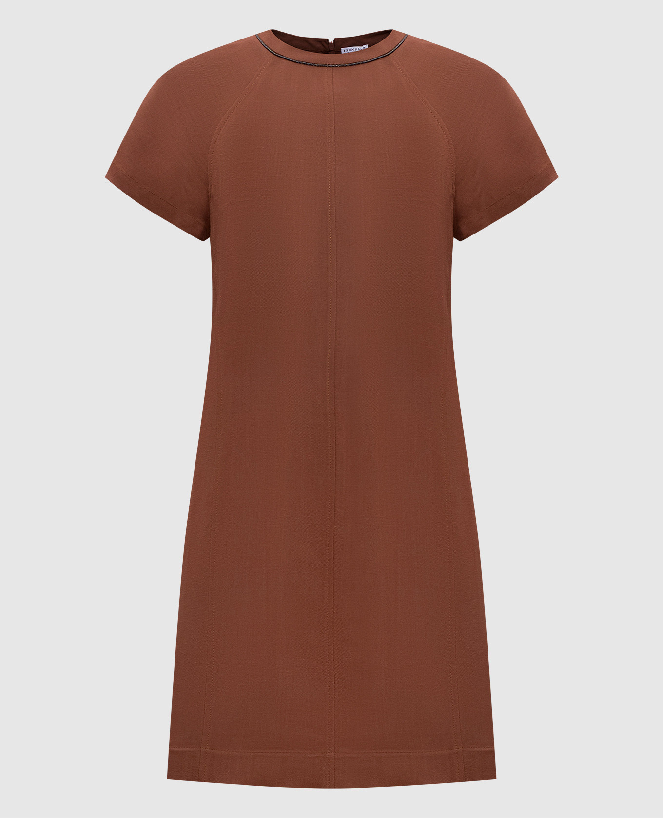 Коричневое платье мини с леном с цепочкой мониль