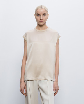 Brunello Cucinelli Бежевый топ из шелка с цепочкой мониль M0C59EH500