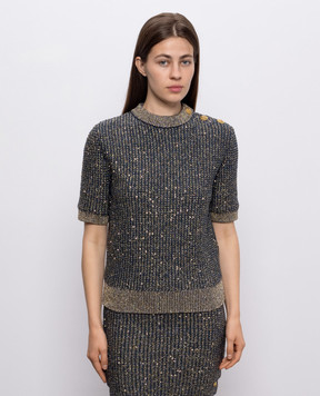 Balmain Синий топ в пайетке HF1ALB60KK13