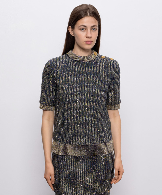 Balmain Синій топ в паєтки HF1ALB60KK13 зображення 3