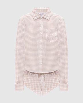 Dore & Rose Бежева піжама в клітинку з вишивкою логотипа COTTONPOPLINSHORTSET