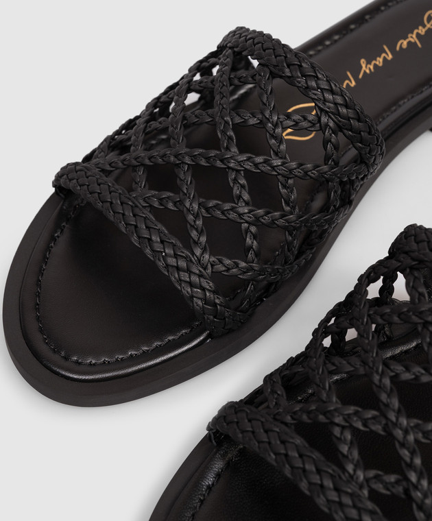 Babe Pay Pls Чорні шкіряні шльопанці з плетінням SLIPY зображення 5
