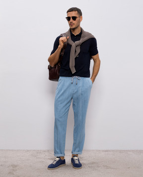 Brunello Cucinelli Синее поло с шелком MNB805405