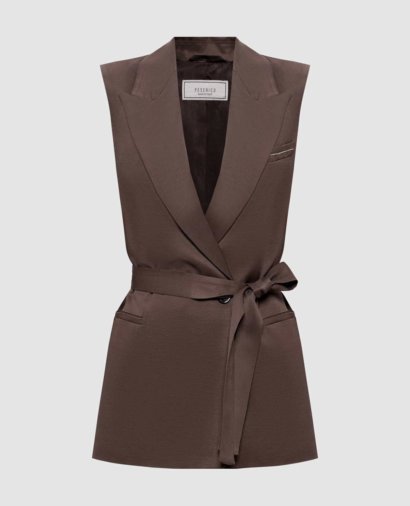 Коричневый двубортный жилет с льном