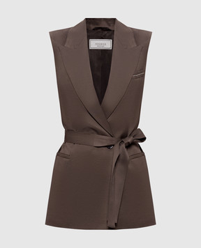 Peserico Коричневий двобортний жилет з льоном A03028A01926