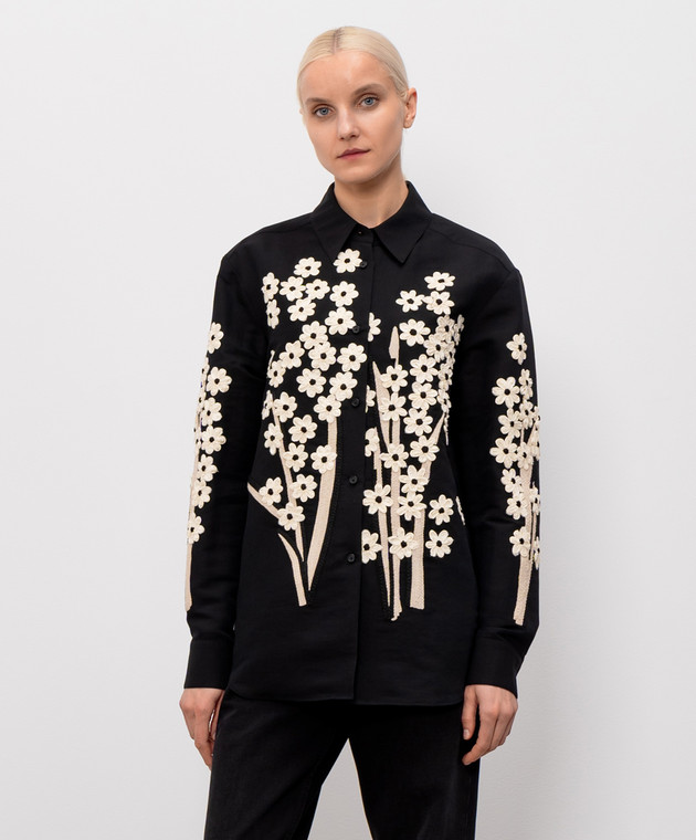 Khaite Черная рубашка Argo с цветочными аппликациями 2477385 изображение 3