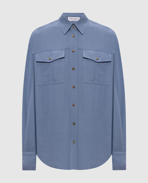Brunello Cucinelli Синя сорочка з льоном MH126NE406
