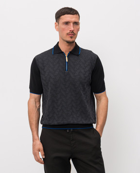 Stefano Ricci Чорне поло з шовком з блискавкою K212034P31F26190