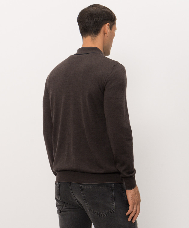 Bertolo Cashmere Коричневое поло из шерсти и шелка на молнии 902636002587 изображение 4
