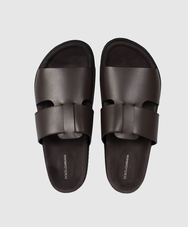 Dolce&Gabbana Коричневые кожаные шлепанцы с тиснением логотипа A80570A0118 изображение 4