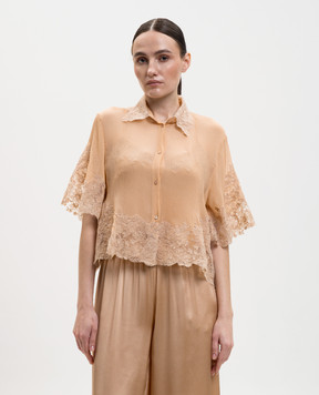 Ermanno Scervino Бежева блуза із шовку з мереживом D482K718APCSQYE