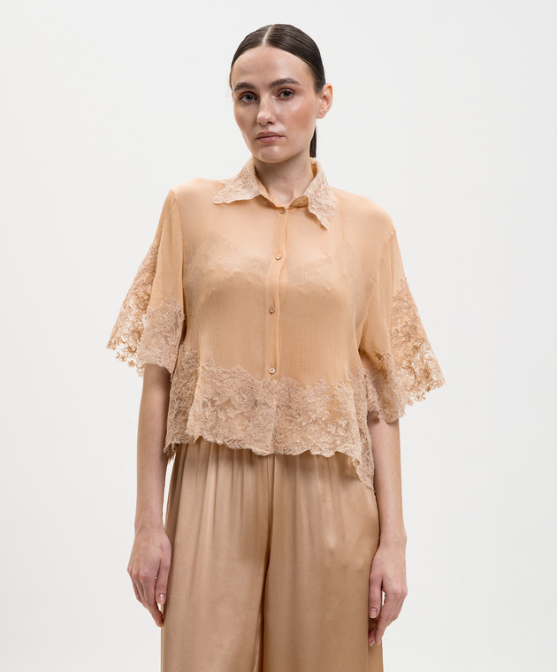 Ermanno Scervino Бежева блуза із шовку з мереживом D482K718APCSQYE зображення 3