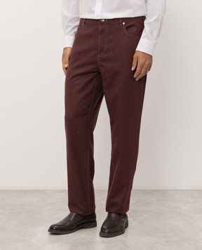 Brunello Cucinelli Бордові штани з вовни і кашеміру з патчем логотипа ME499F1012