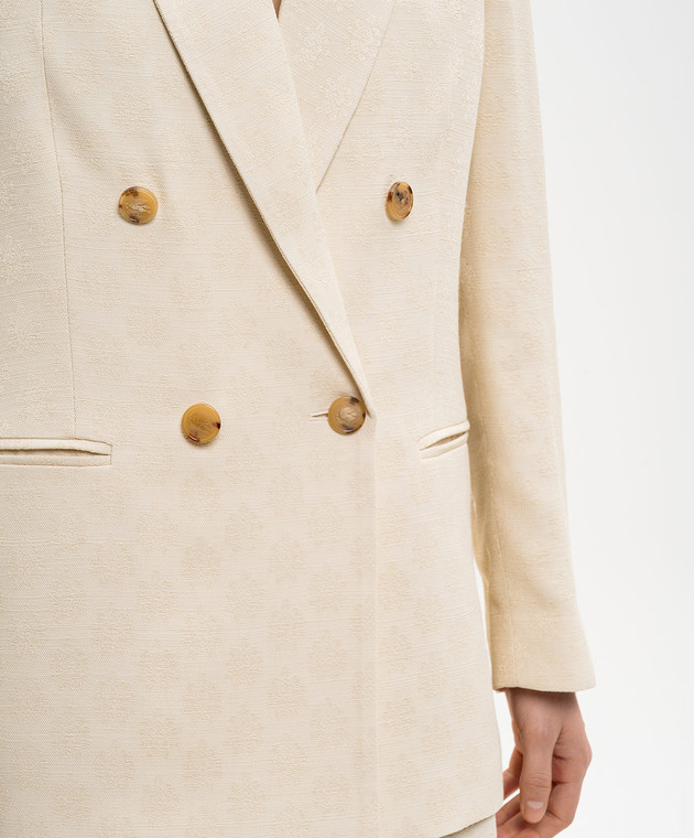 Etro Бежевий двобортний жакет у візерунок WRCA0108AU153 зображення 5