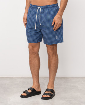 Brunello Cucinelli Сині шорти для плавання в брендовий принт MR847043