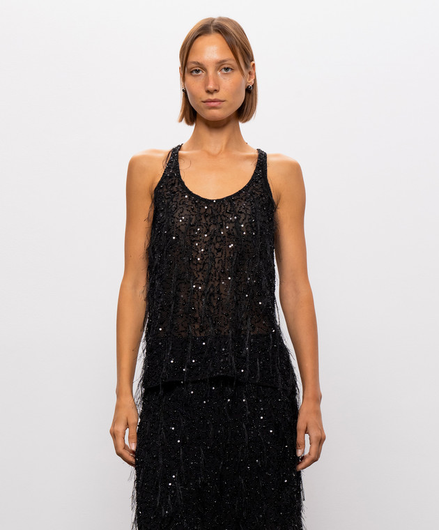 Twinset Черный топ с бусинами 262TT2081 изображение 3