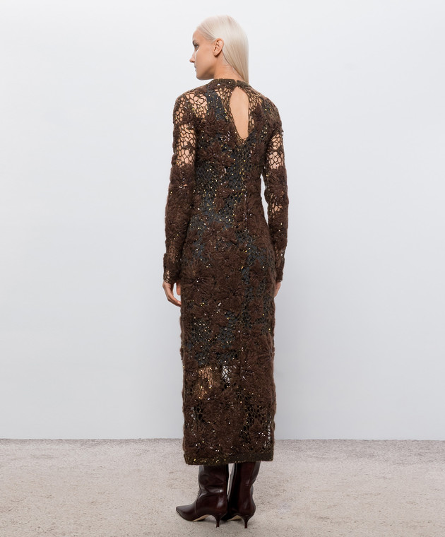 Brunello Cucinelli Коричнева ажурна сукня міді з вовною MLRR18A90 зображення 4