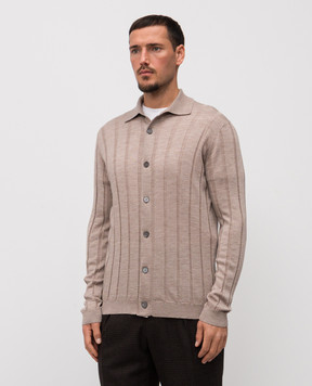 Brunello Cucinelli Коричневый кардиган из шерсти и кашемира в рубчик M24805105