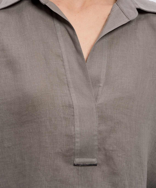 Brunello Cucinelli Зелена сорочка з льону MA698MQ705 зображення 5
