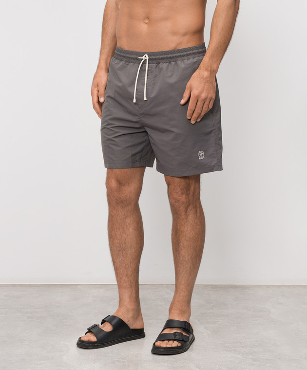 Brunello Cucinelli Серые шорты для плавания с вышивкой эмблемы MW817043 изображение 2