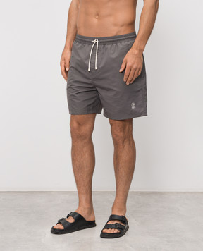 Brunello Cucinelli Сірі шорти для плавання з вишивкою емблеми MW817043