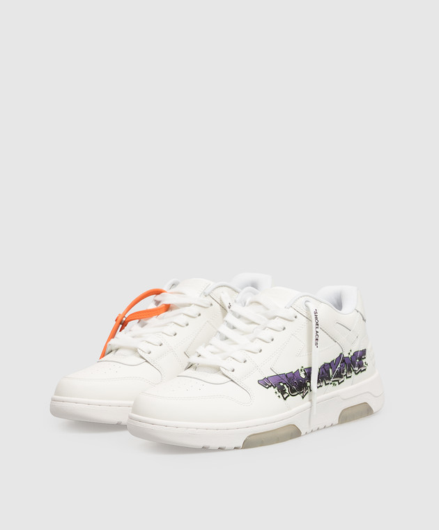 Off-White Белые кожаные кроссовки Out Of Office с принтом OF06003510 изображение 2