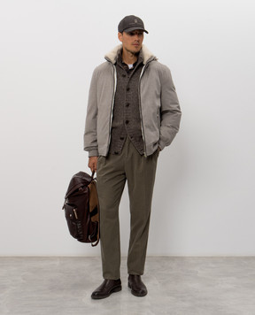 Brunello Cucinelli Бежева пухова куртка з вовни з хутром MM4701606
