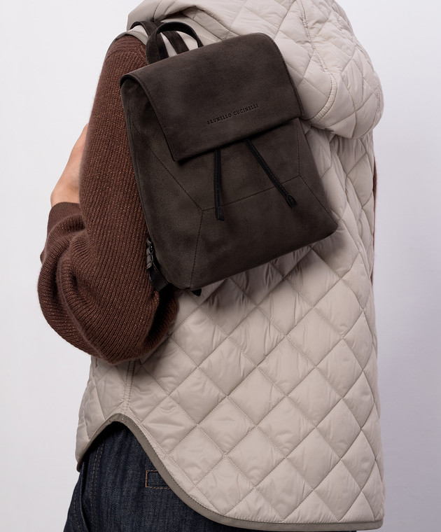 Brunello Cucinelli Коричневий замшевий рюкзак з тисненням логотипа MBDLB2826P зображення 2