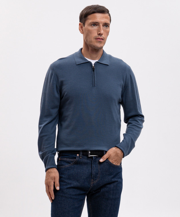 Canali Поло синього кольору з вовни MK01149C0572 зображення 3