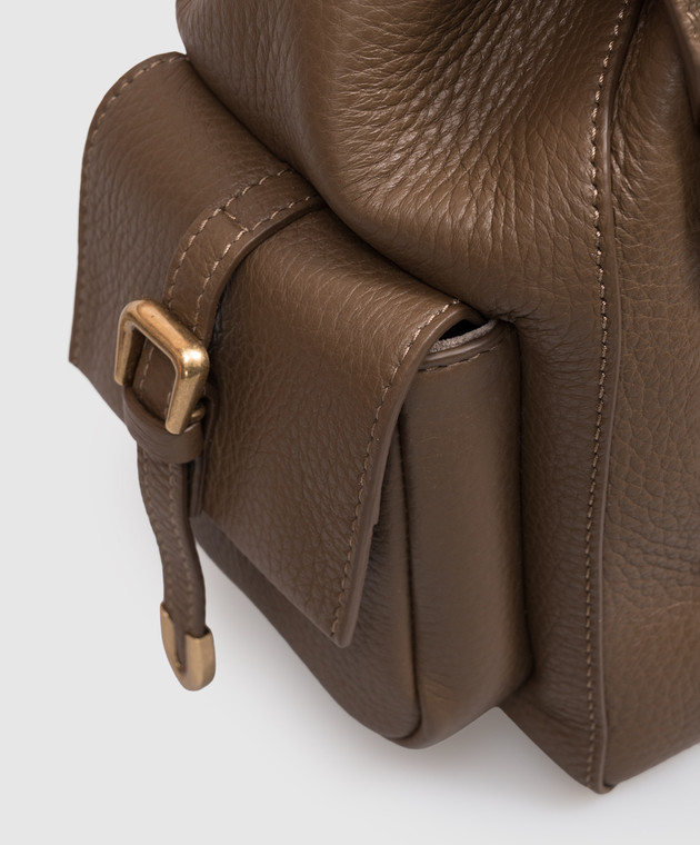 Brunello Cucinelli Коричневый кожаный рюкзак с принтом логотипа MBDKB2841 изображение 4