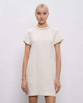 Brunello Cucinelli Бежевое платье с леном MH126AFR72